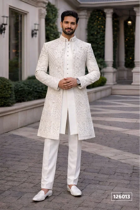 White Colour Outluk Vol 126 Party Wear Mens Indo Western Manufacturers 126013
